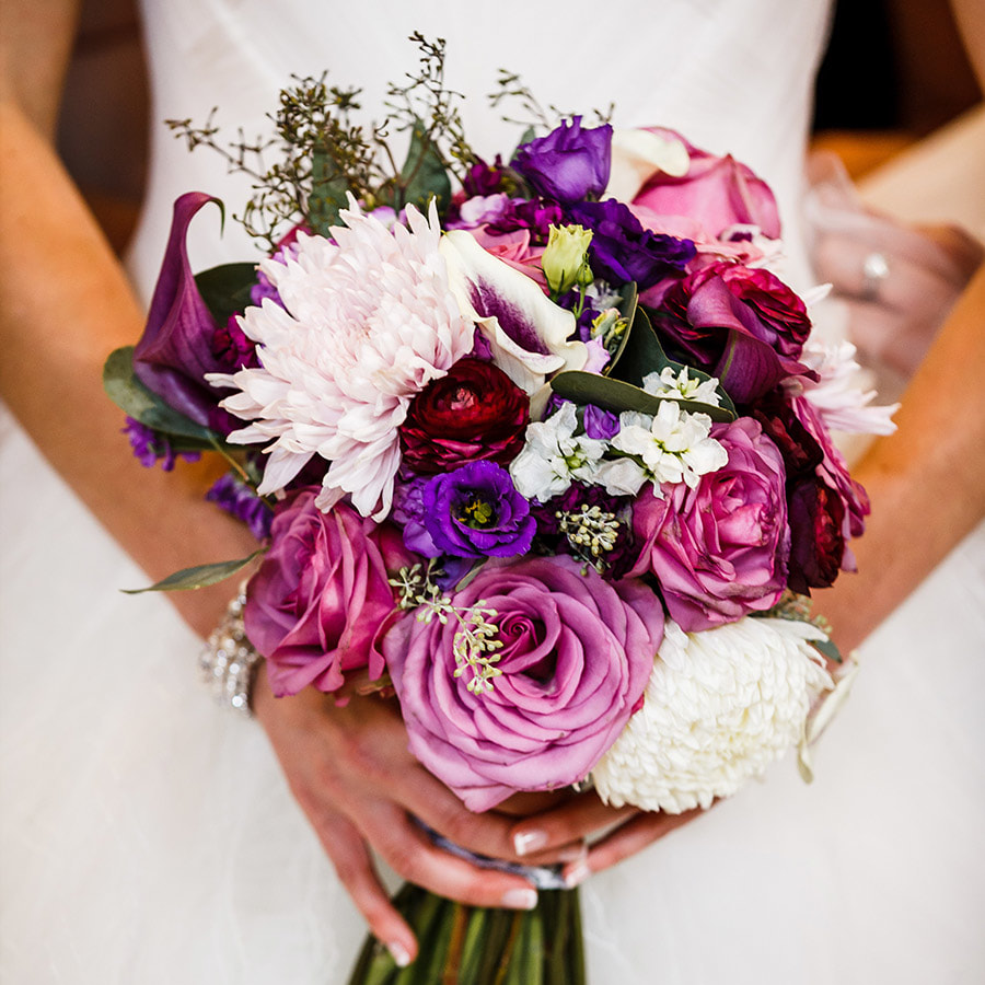 bridal portrait, bride getting ready, bridal bouquet close up, purple and pink flowers, vail wedding planning, colorado wedding planner, sweetly paired weddings, top mountain wedding planners