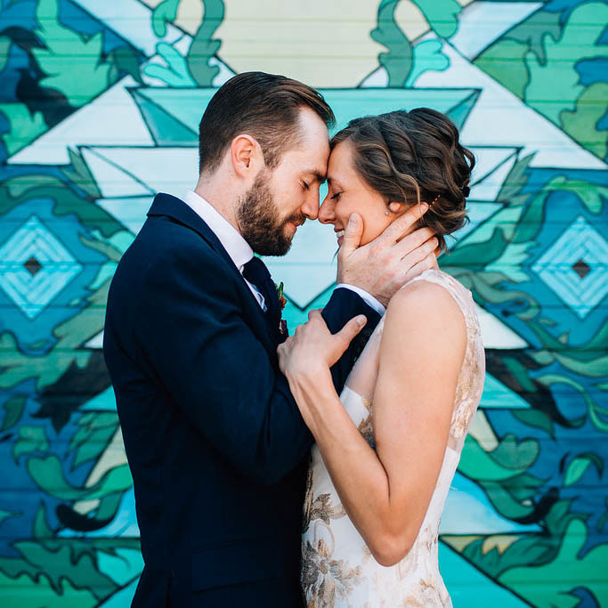 Bride and groom portrait in front of graffiti wall, denver wedding planner, colorado wedding planner, real weddings, sweetly paired, modern wedding