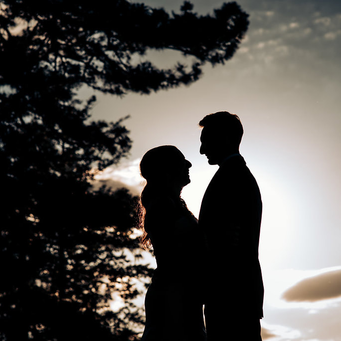 Bride and groom silhouette portrait, denver wedding planner, colorado wedding planner, classy formal real weddings, sweetly paired