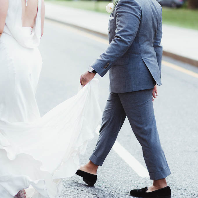 Bride and groom walking portrait, riverside church nyc wedding, sweetly paired wedding planning, city wedding inspiration