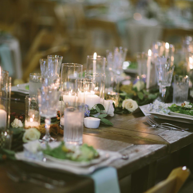 wedding reception details, candles, white hydrangea centerpieces, rustic chic barn wedding, colorado mountain weddings, spruce mountain ranch wedding inspiration, sweetly paired wedding planner