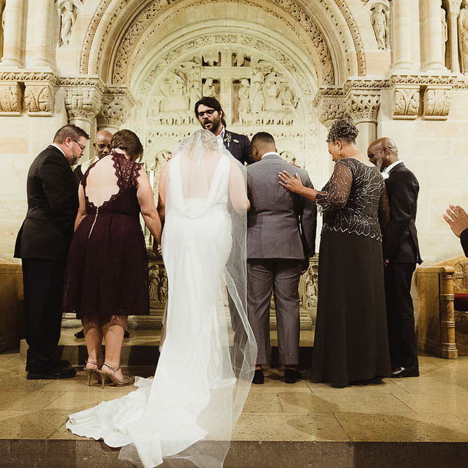 family prayer, The riverside church ceremony venue, intimate chapels in the city, new york city wedding inspiration, sweetly paired wedding planner, destination wedding planning