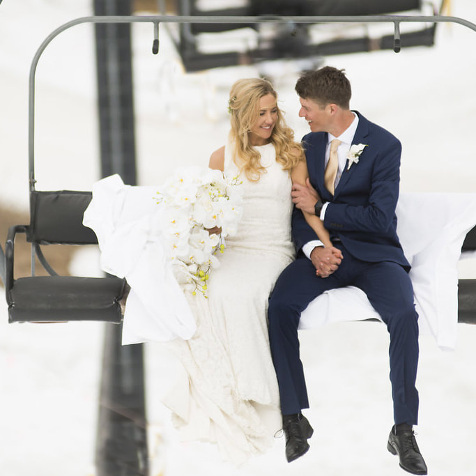 Bride and groom chairlift portrait, mountain wedding planner, colorado wedding planner, real weddings, sweetly paired, winter wedding inspiration, destination wedding planner