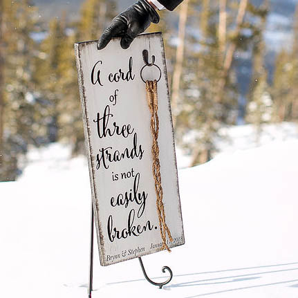 cord tying ceremony sign, Winter park resort mountaintop elopement ceremony venue, mountain wedding planner, winter wedding inspiration, sweetly paired wedding planning, destination wedding planners