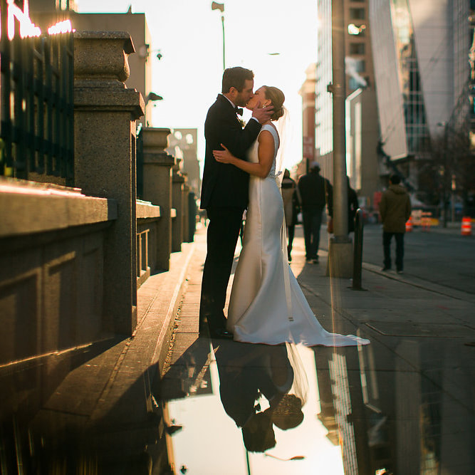 bride and groom portrait downtown denver, city wedding inspiration, denver wedding planner