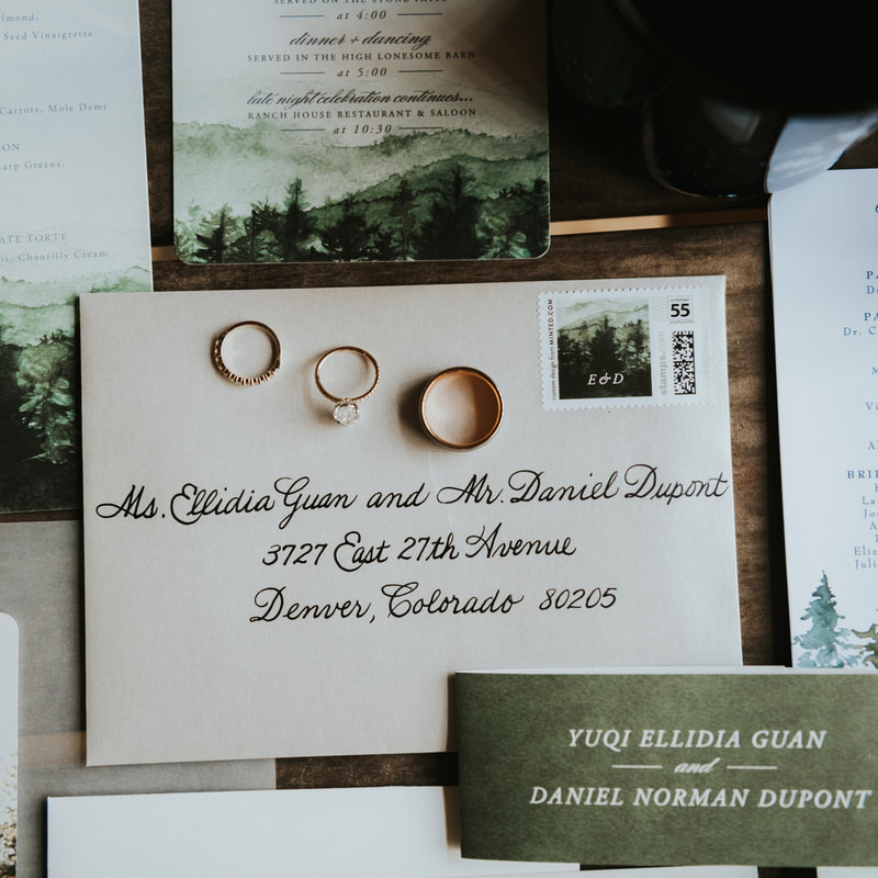 custom watercolor invitations, denver wedding planner, aspen wedding planner, custom invitations