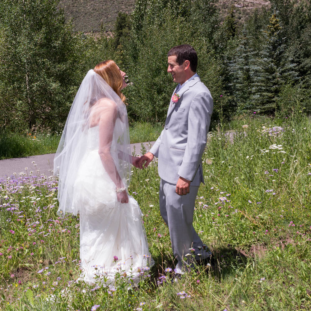 bride and groom portrait, first look, piney river ranch wedding, sweetly paired wedding planner, colorado wedding planning, mountain wedding inspiration
