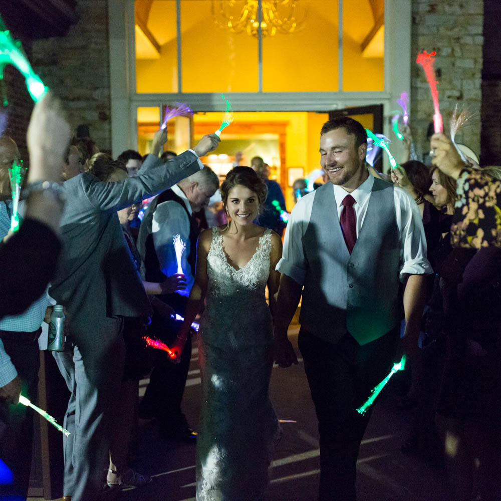 Bride and groom glow stick exit, grand exit, wedding reception at lakewood country club, colorado wedding planner, denver wedding planner