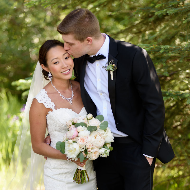 Bride and groom portrait, allie’s cabin, mountain top wedding, beaver creek wedding planner, colorado wedding planner, sweetly paired, mixed race couple, asian bride