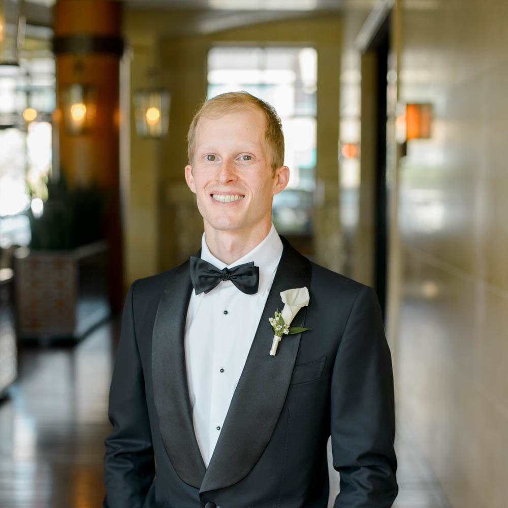 groom portrait, black tie tux, boulder st. julien hotel wedding planner, colorado wedding planner