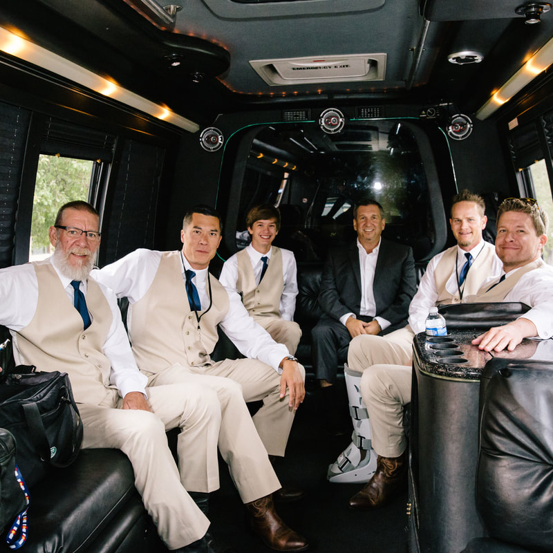 groom getting ready photos, riding in limo with groomsmen to wedding venue, denver wedding planner, colorado wedding planner, boutonniere, spruce mountain ranch