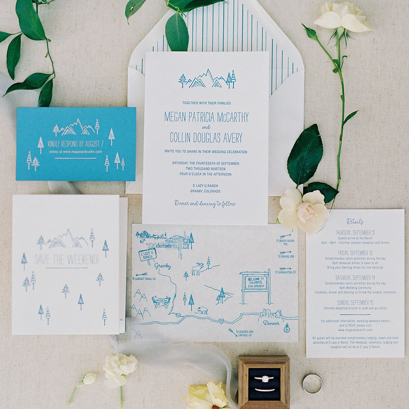 custom watercolor invitations, denver wedding planner, aspen wedding planner, custom invitations