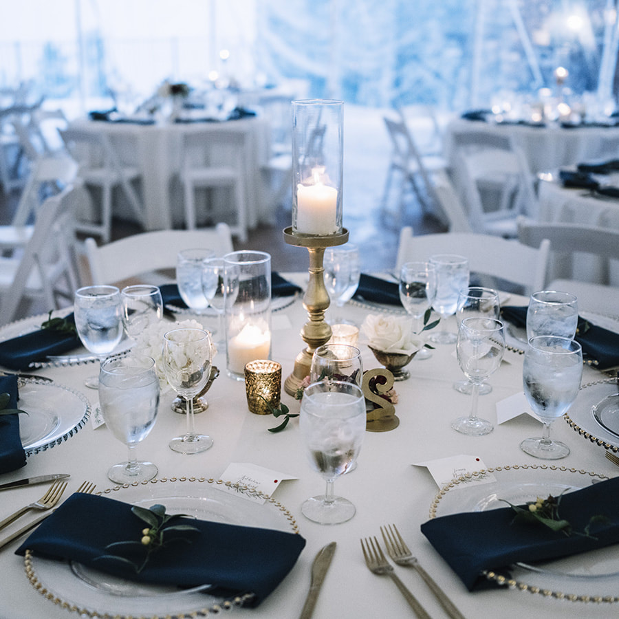cherokee ranch wedding planning, colorado wedding inspiration, mountain wedding planning, reception decor details, navy and gold wedding colors, tented reception space