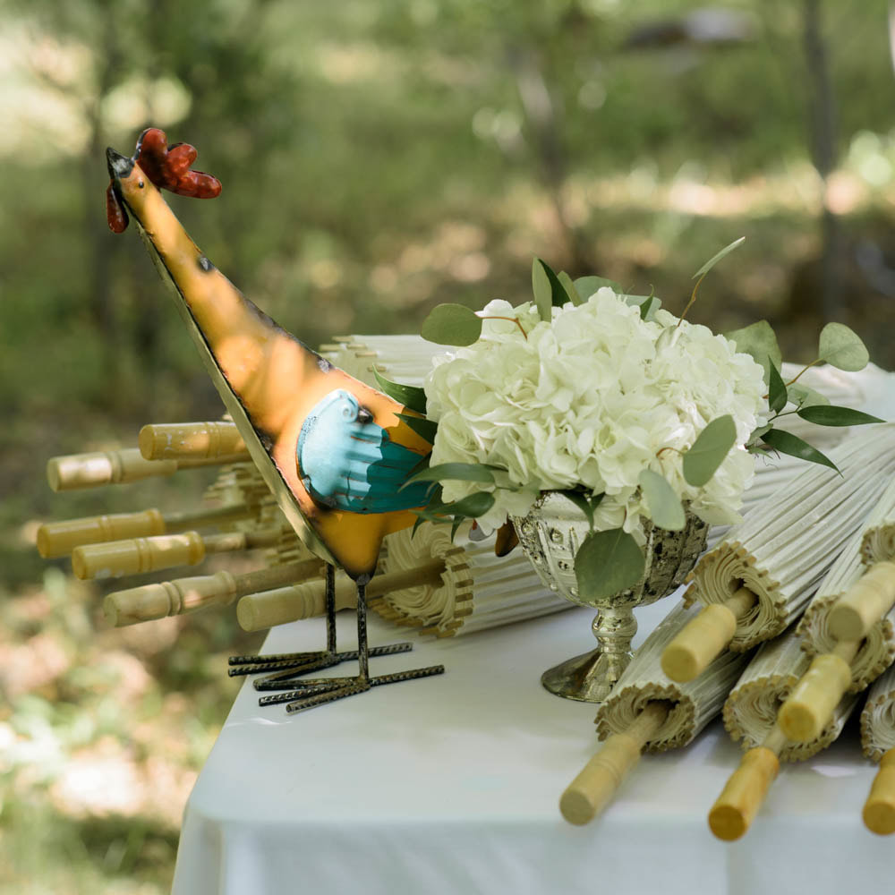 Wedding ceremony at private residence in eldorado springs, colorado wedding planner, city wedding planner, mountain wedding inspiration, boulder weddings, sweetly paired, parasol rentals, metal rooster decor