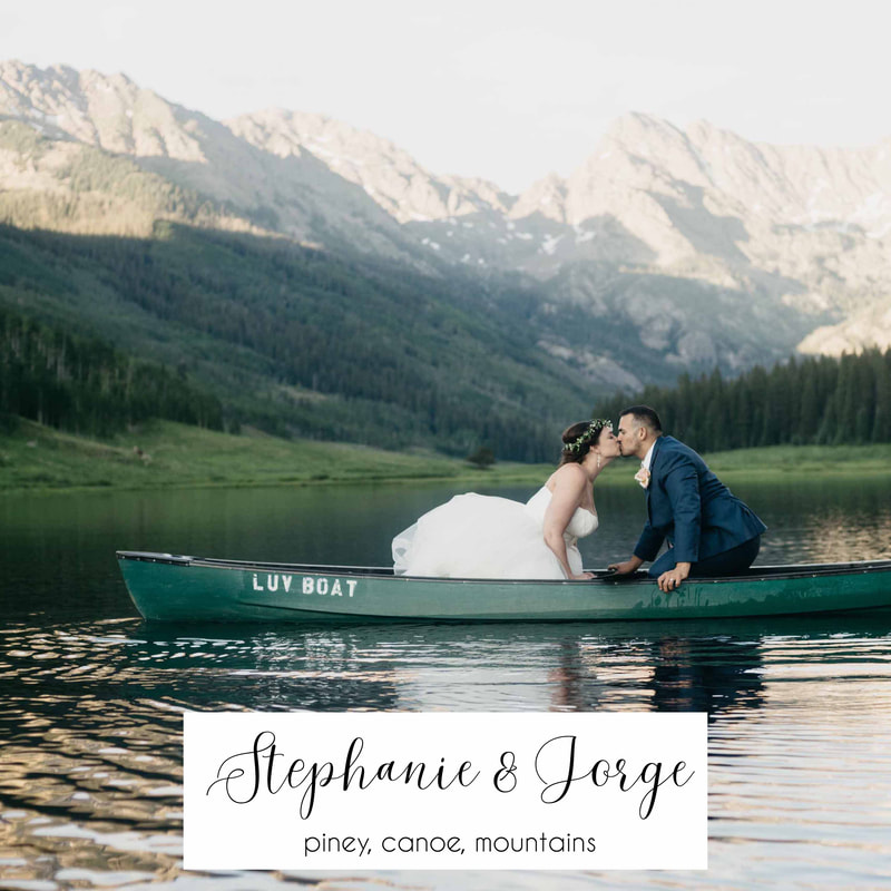 bride and groom in canoe on lake at piney river ranch, colorado mountain wedding planning, vail wedding planners, sweetly paired weddings
